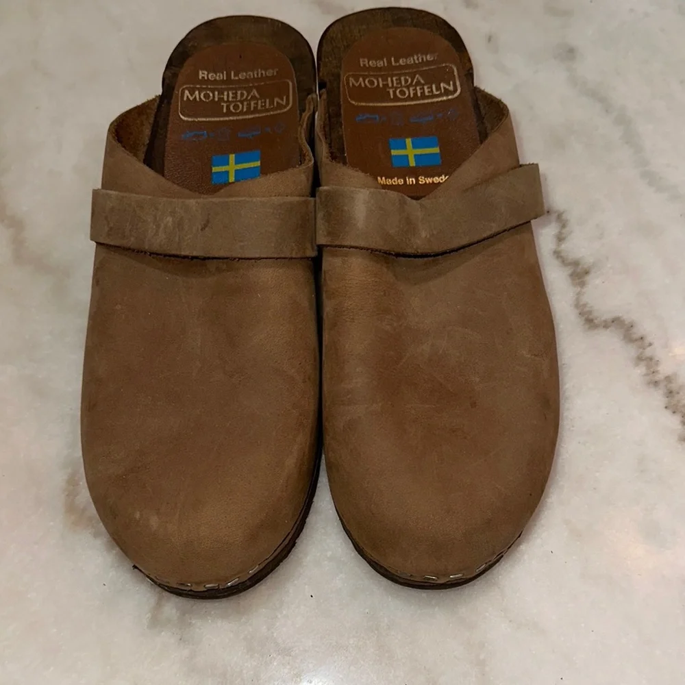 Brown Slip-On Loafers with Contoured Footbed Size38 Real Leather Made‎ in Sweden
